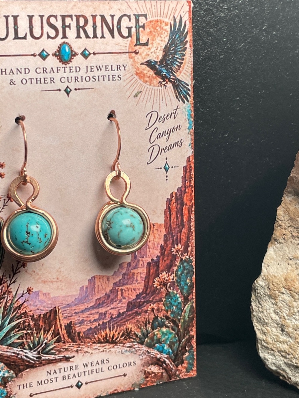 Artisan Turquoise and Gold Drop Earrings - Picture 6 of 10